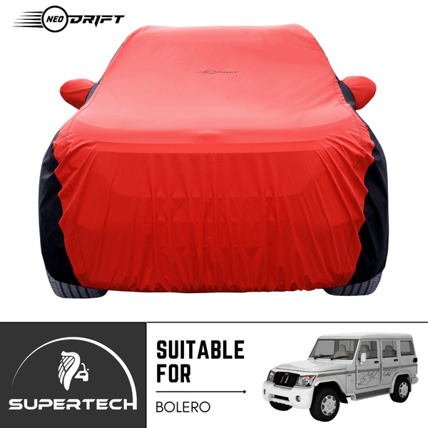Neodrift® - Car Cover for SUV Mahindra Bolero-#Material_SuperTech (₹6499/-)#Color_Red+Black