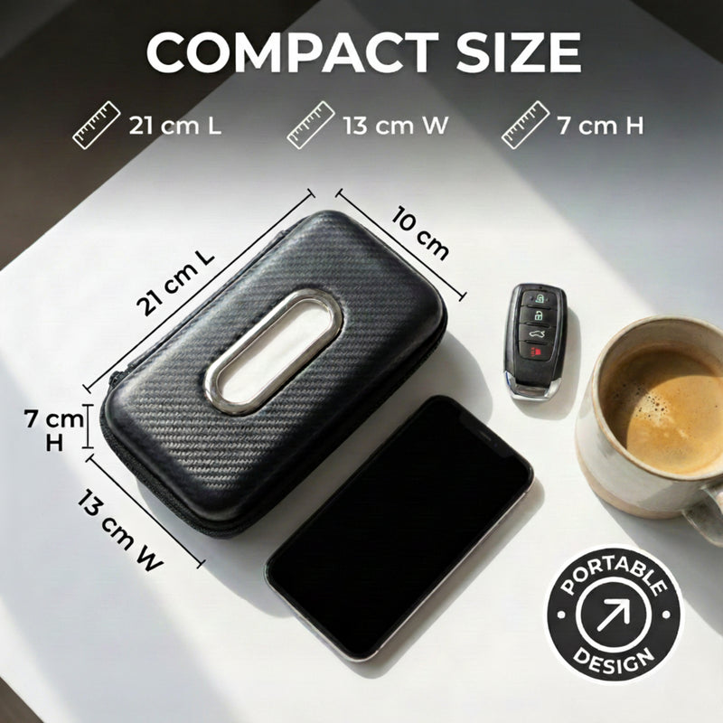 NEODRIFT ‘Tissue Master’ Hard Shell Car Tissue Box Holder with 100 Pulls | Carbon Fiber Texture PVC | Zip Closure | Seat Back & Dashboard