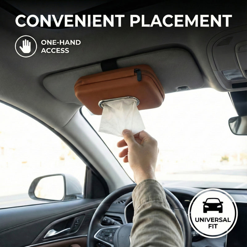 NEODRIFT ‘Tissue Master’ Hard Shell Car Tissue Box Holder with 100 Pulls | Carbon Fiber Texture PVC | Zip Closure | Seat Back & Dashboard