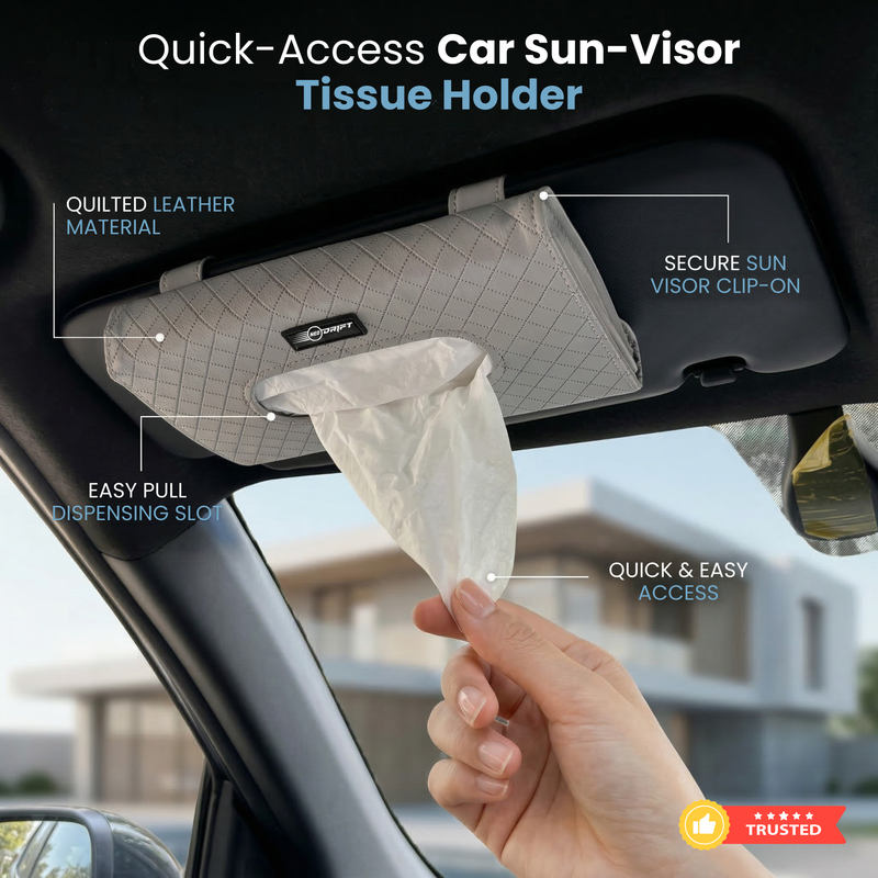 NEODRIFT 'TissueClip' Car Sun Visor Tissue Holder with 100 Pulls | Rectangular Tissue Dispenser | Car Tissue Box Holder | Easy Clip Sun Visor Napkin Holder