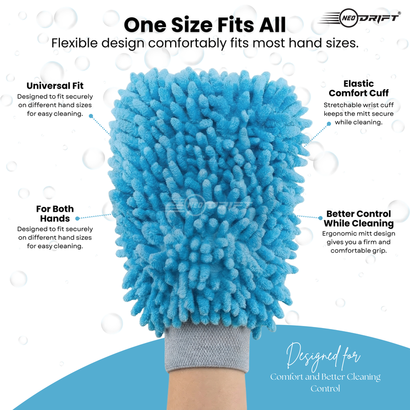 Neodrift 'ShineMitts' 1800 GSM Microfiber Car Wash Mitt - Double-Sided Chenille Cleaning Gloves | Super Absorbent Scratch-Free Car Mitt | Lint-Free Gloves for Interior & Exterior Cleaning