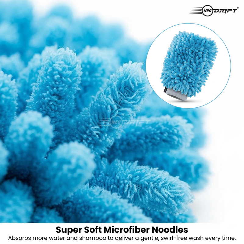 Neodrift 'ShineMitts' 1800 GSM Microfiber Car Wash Mitt - Double-Sided Chenille Cleaning Gloves | Super Absorbent Scratch-Free Car Mitt | Lint-Free Gloves for Interior & Exterior Cleaning