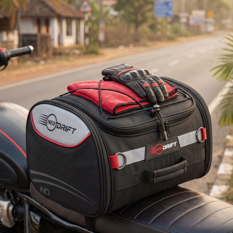 Neodrift 'RideMaster' 35L Tail Bag with Rain Cover for Bike & Scooty