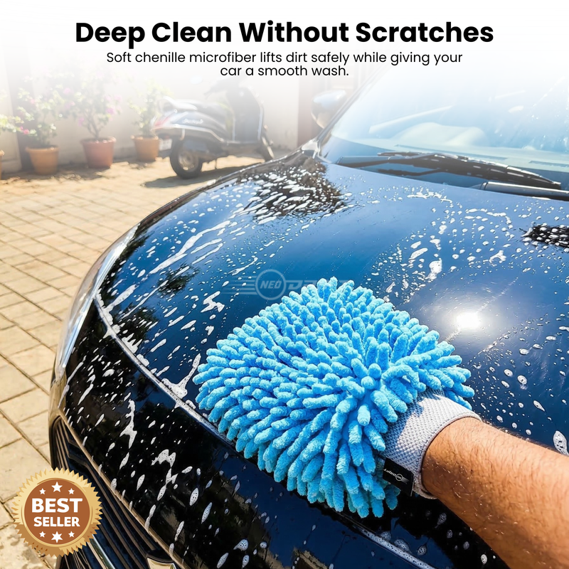 Neodrift 'ShineMitts' 1800 GSM Microfiber Car Wash Mitt - Double-Sided Chenille Cleaning Gloves | Super Absorbent Scratch-Free Car Mitt | Lint-Free Gloves for Interior & Exterior Cleaning