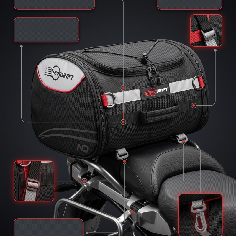 Neodrift 'RideMaster' 35L Tail Bag with Rain Cover for Bike & Scooty