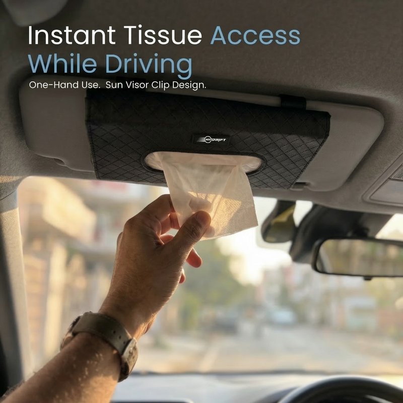 NEODRIFT 'TissueClip' Car Sun Visor Tissue Holder with 100 Pulls | Rectangular Tissue Dispenser | Car Tissue Box Holder | Easy Clip Sun Visor Napkin Holder