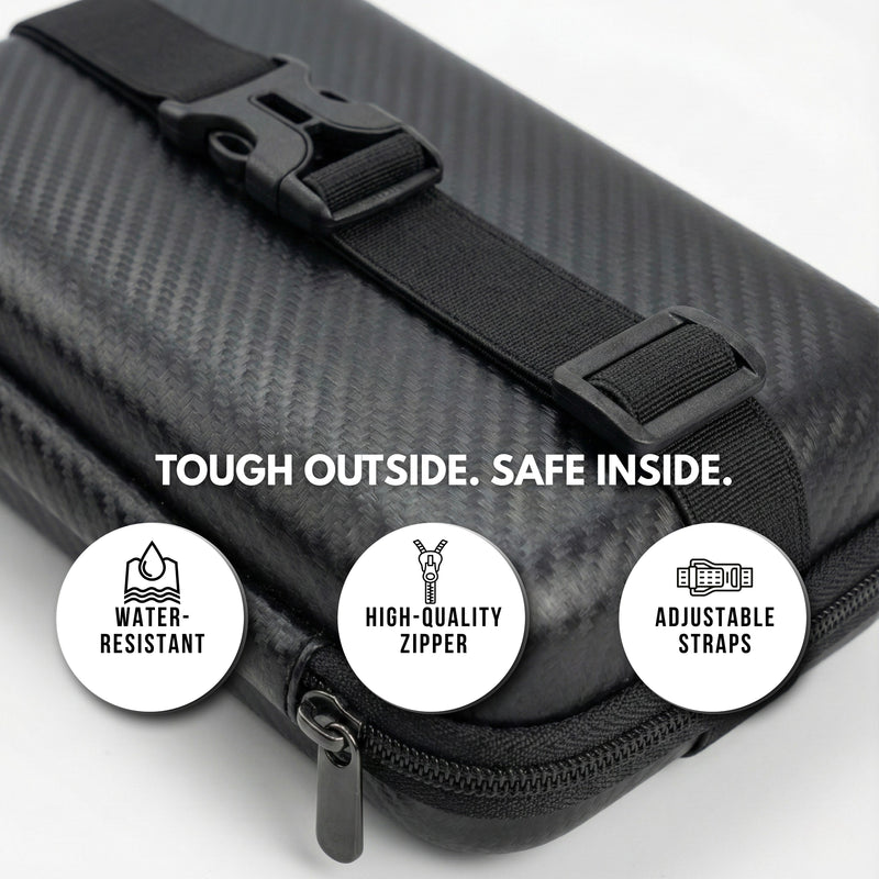 NEODRIFT ‘Tissue Master’ Hard Shell Car Tissue Box Holder with 100 Pulls | Carbon Fiber Texture PVC | Zip Closure | Seat Back & Dashboard