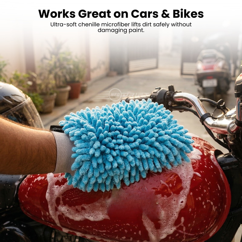 Neodrift 'ShineMitts' 1800 GSM Microfiber Car Wash Mitt - Double-Sided Chenille Cleaning Gloves | Super Absorbent Scratch-Free Car Mitt | Lint-Free Gloves for Interior & Exterior Cleaning