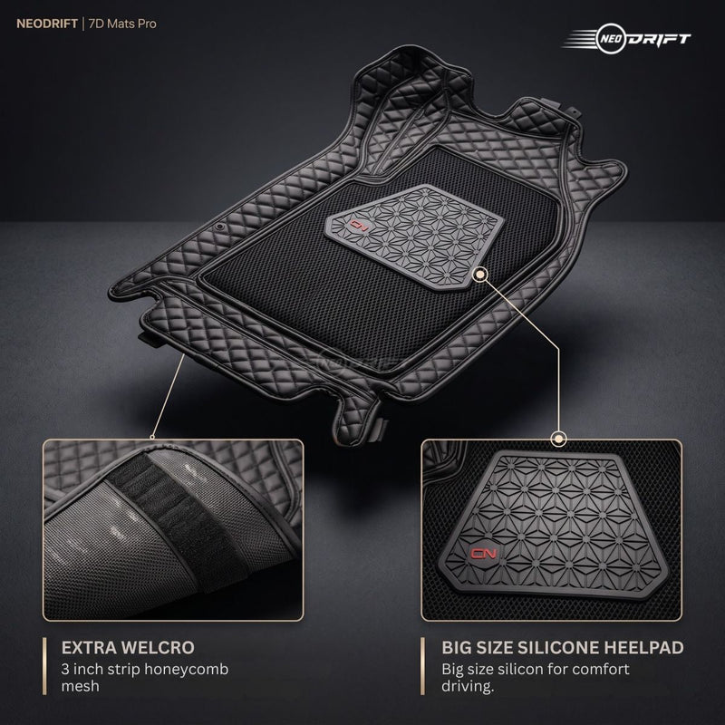 Neodrift 7D Mat PRO Full Black 4-piece set for Hyundai Creta, velcro and heel pad