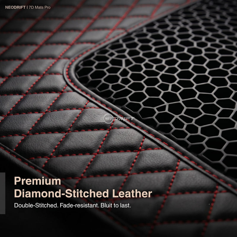 Neodrift 7D Mat PRO Black and Red stitched leatherette and honeycomb mesh, Hyundai Creta