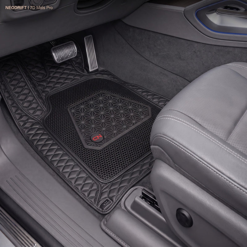 Neodrift 7D Mat PRO Black and Silver floor mat fitted in a Hyundai Creta driver footwell