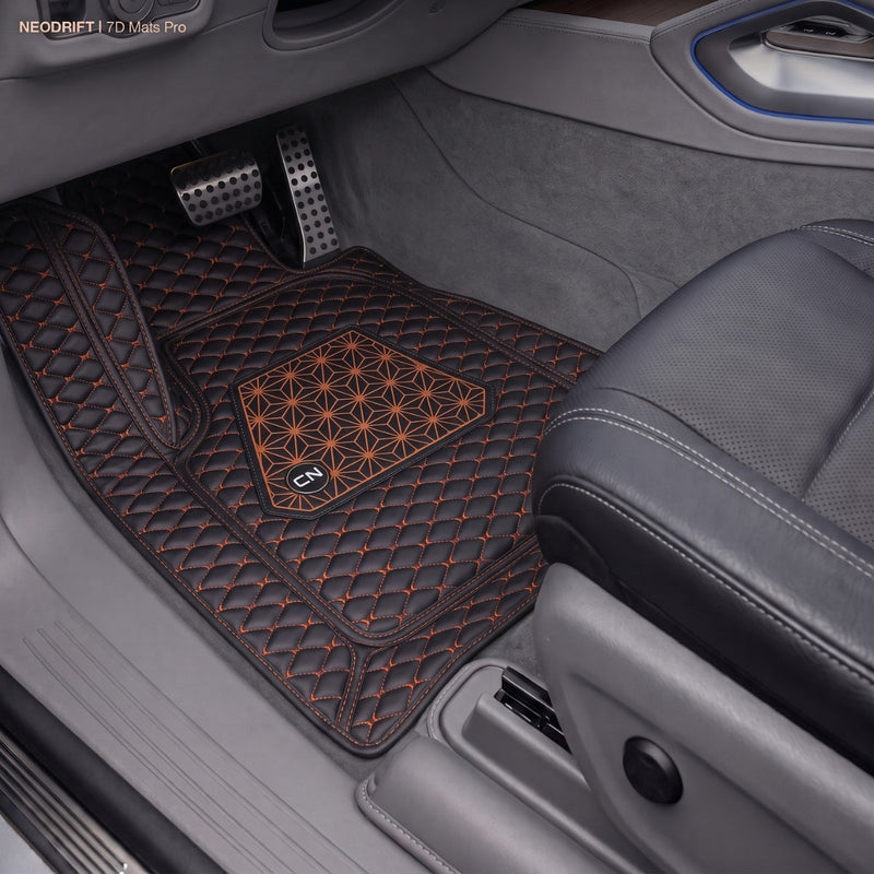 Neodrift 7D Mat PRO Black and Tan floor mat fitted in a Hyundai Creta driver footwell
