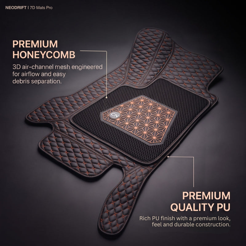 Neodrift 7D Mat PRO Black and Tan floor mat for Hyundai Creta, premium PU and honeycomb
