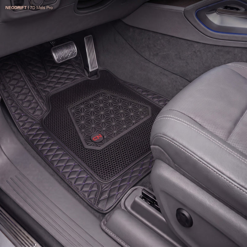 Neodrift 7D Mat PRO Black and Blue floor mat fitted in a Hyundai Creta driver footwell