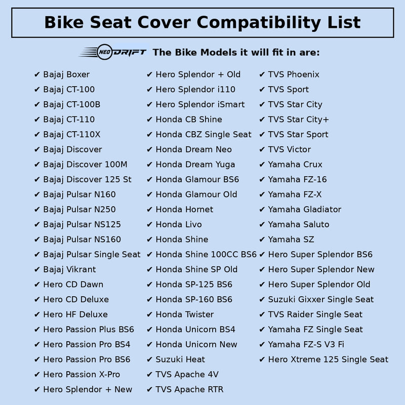 Neodrift Premium Bike Seat Cover - 'Nappa Art Leather' Series | Universal Fit for Single Seats Only