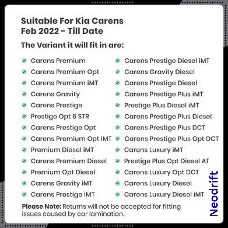 Neodrift - DriftLiner 5D Car Floor Mats for Kia Carens