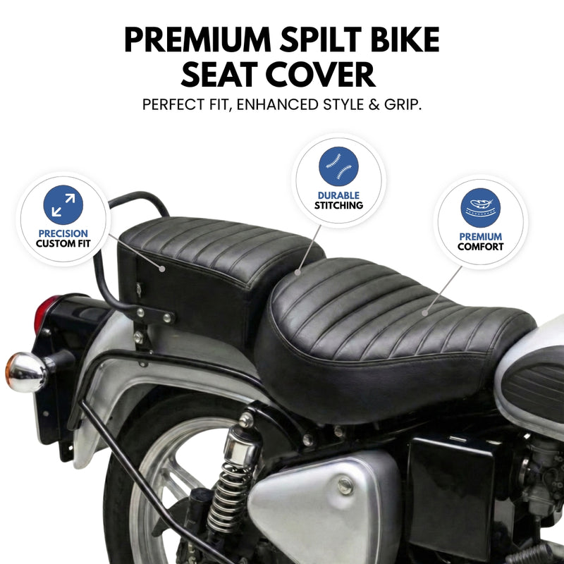 Neodrift Bike Seat Cover For Royal Enfield | Anti-Slip & Shock-Absorbing Design | Water-Resistant | Strip Cushioning | Easy Fit | Saka Art Leather