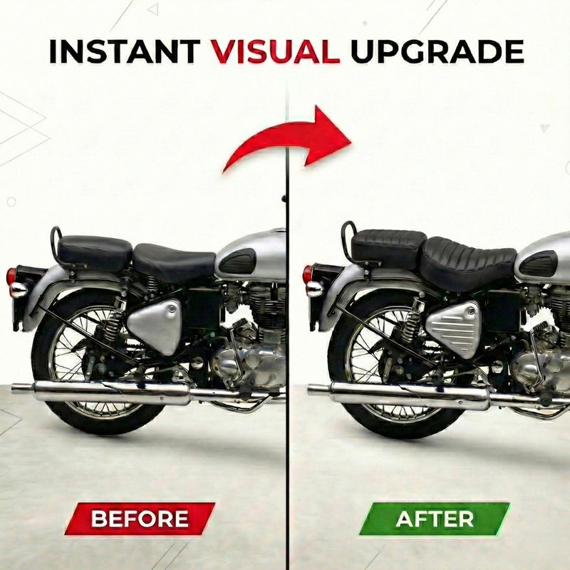 Neodrift Bike Seat Cover For Royal Enfield | Anti-Slip & Shock-Absorbing Design | Water-Resistant | Strip Cushioning | Easy Fit | Saka Art Leather