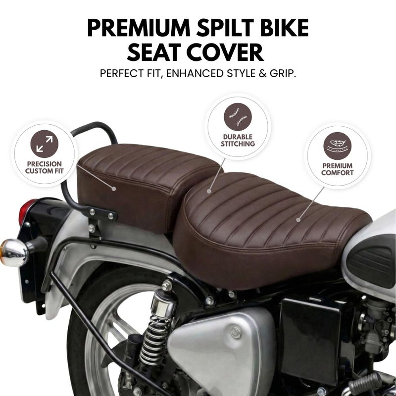 Neodrift Bike Seat Cover For Royal Enfield | Anti-Slip & Shock-Absorbing Design | Water-Resistant | Strip Cushioning | Easy Fit | Saka Art Leather