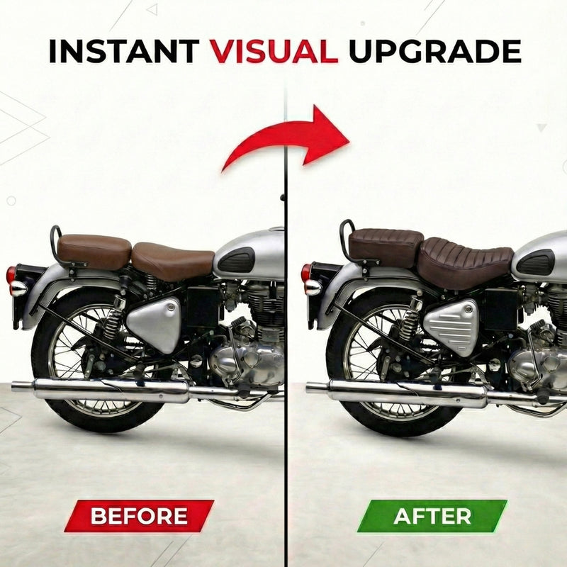 Neodrift Bike Seat Cover For Royal Enfield | Anti-Slip & Shock-Absorbing Design | Water-Resistant | Strip Cushioning | Easy Fit | Saka Art Leather