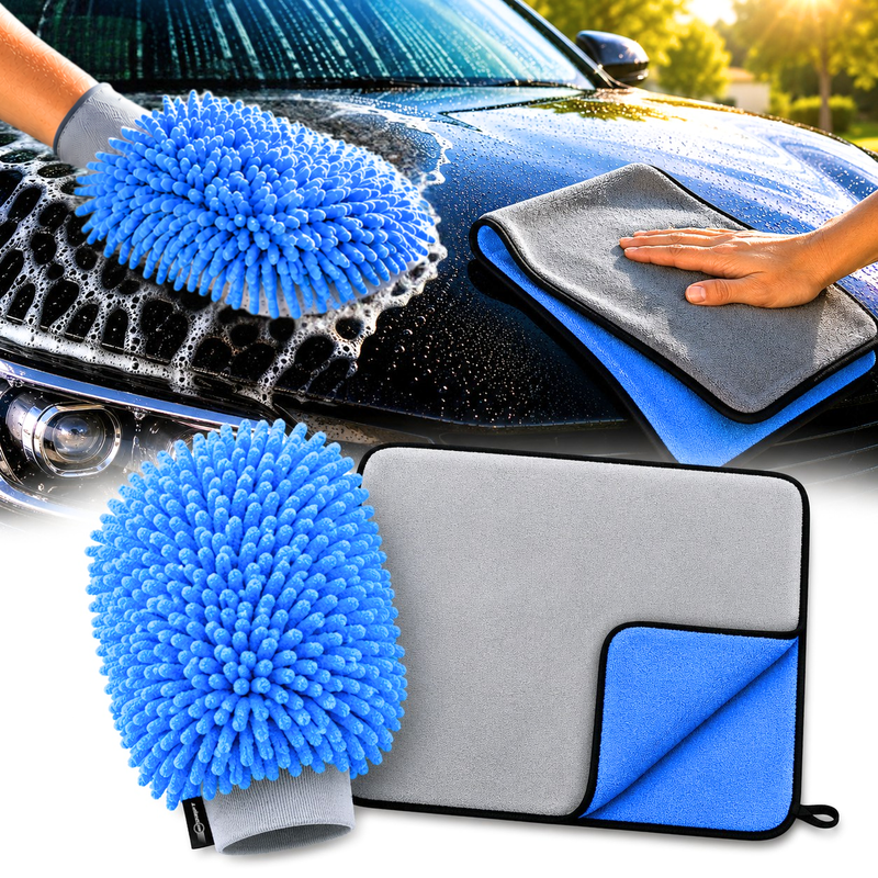 Neodrift 'Shine-Kit' Microfiber Car Wash Mitt & Cloth Combo | 1800 GSM Wash Mitt + 800 GSM Cloth 40x60 cm | Scratch-Free, Super Absorbent, Lint-Free Car Detailing Kit for Car, Bike