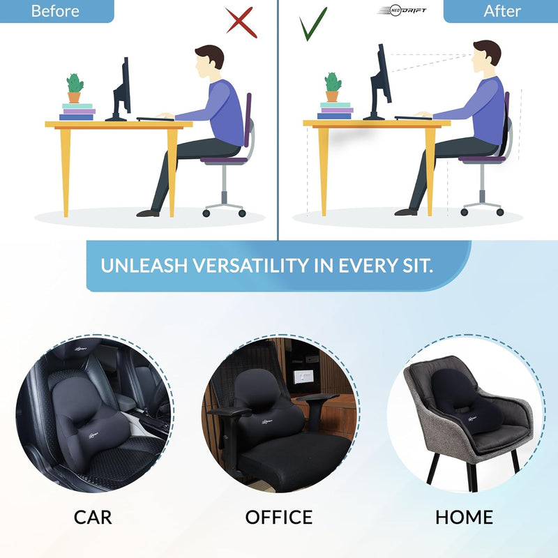 Neodrift 'Neo-Kit' for Neck Support & Back Support in Car/Office Seat