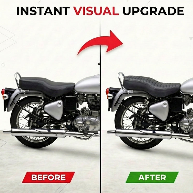 Neodrift Bike Seat Cover For Royal Enfield | Anti-Slip & Shock-Absorbing Design | Water-Resistant | Strip Cushioning | Easy Fit | Saka Art Leather