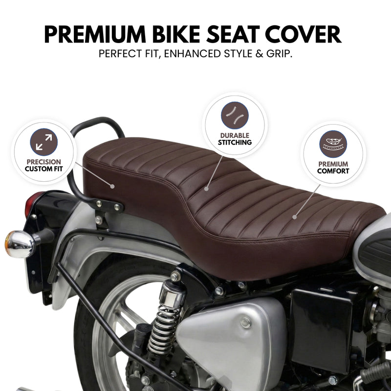 Neodrift Bike Seat Cover For Royal Enfield | Anti-Slip & Shock-Absorbing Design | Water-Resistant | Strip Cushioning | Easy Fit | Saka Art Leather