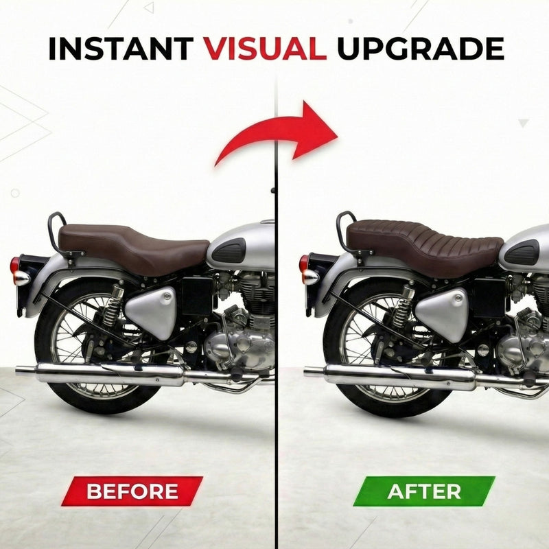 Neodrift Bike Seat Cover For Royal Enfield | Anti-Slip & Shock-Absorbing Design | Water-Resistant | Strip Cushioning | Easy Fit | Saka Art Leather