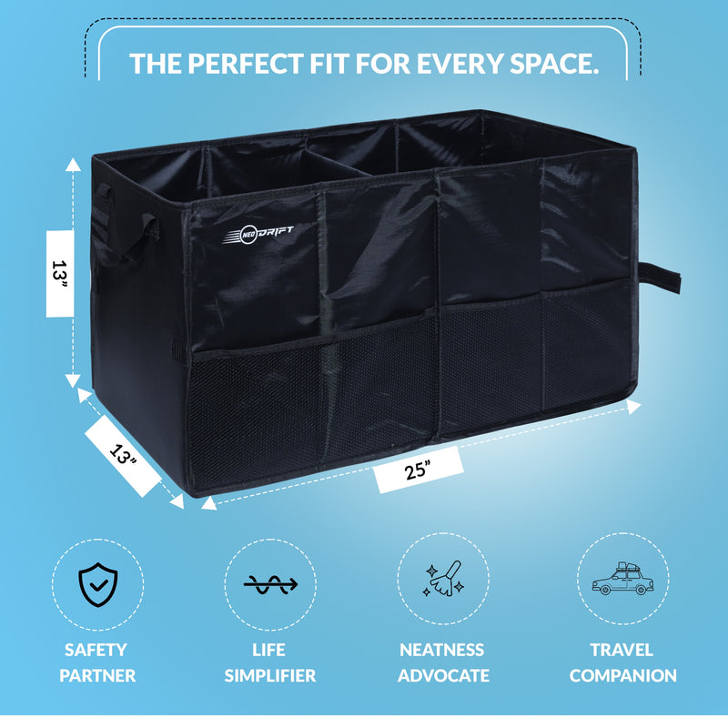 Neodrift® 'Trunk Master' - Multi-Compartment Car Organizer for Garage, Sedan, SUV, Minivan