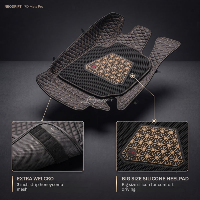 Neodrift 7D Mat PRO Black and Beige 4-piece floor mat set with velcro strip and silicone heel pad