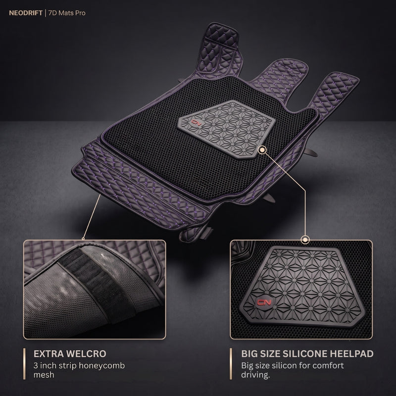 Neodrift 7D Mat PRO Black and Blue 4-piece floor mat set with velcro strip and silicone heel pad