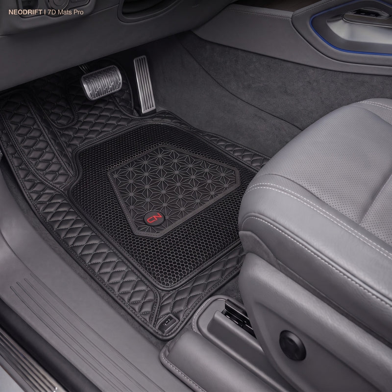 Neodrift 7D Mat PRO Black and Silver car floor mat fitted in the driver footwell