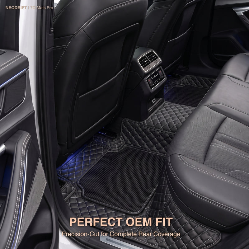Neodrift 7D Mat PRO Black and Silver floor mats giving full rear-row coverage