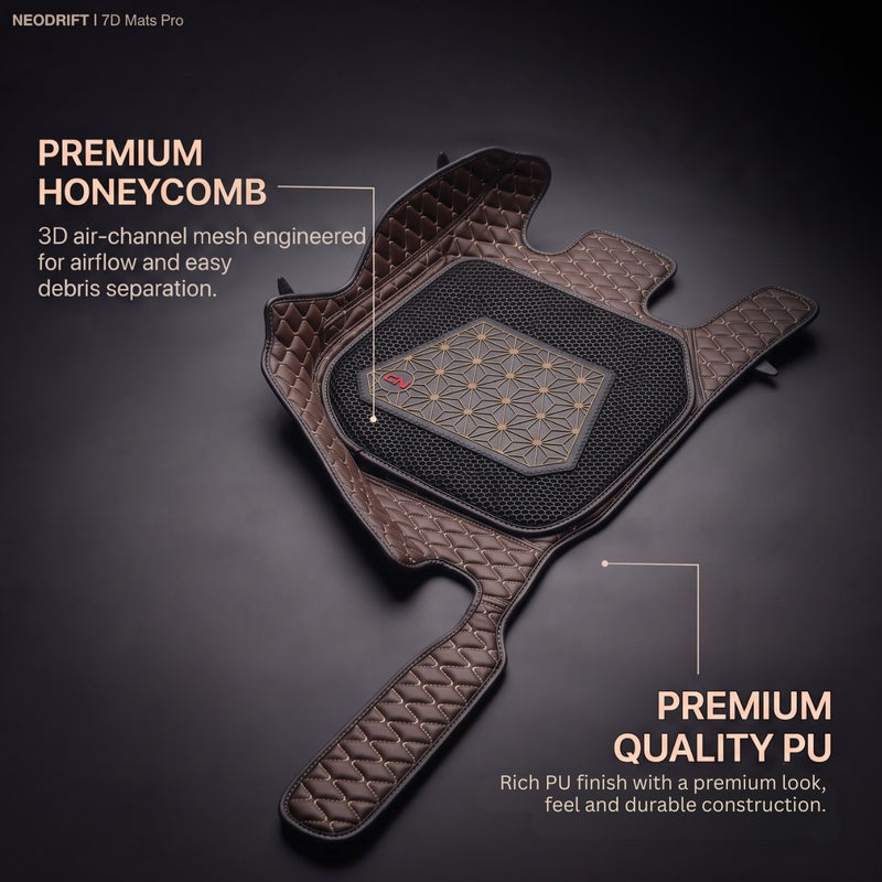 Neodrift 7D Mat PRO Coffee and Beige car floor mat, premium PU finish and 3D honeycomb channel