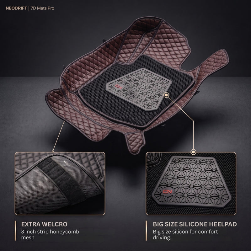 Neodrift 7D Mat PRO Coffee and Black 4-piece floor mat set with velcro strip and silicone heel pad
