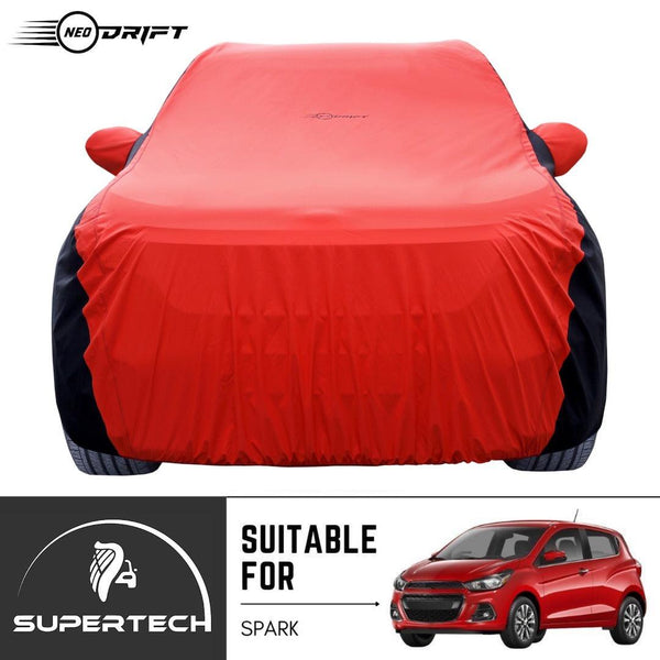 Neodrift® - Car Cover for HATCHBACK Chevrolet Spark-#Material_SuperTech (₹5499/-)#Color_Red+Black