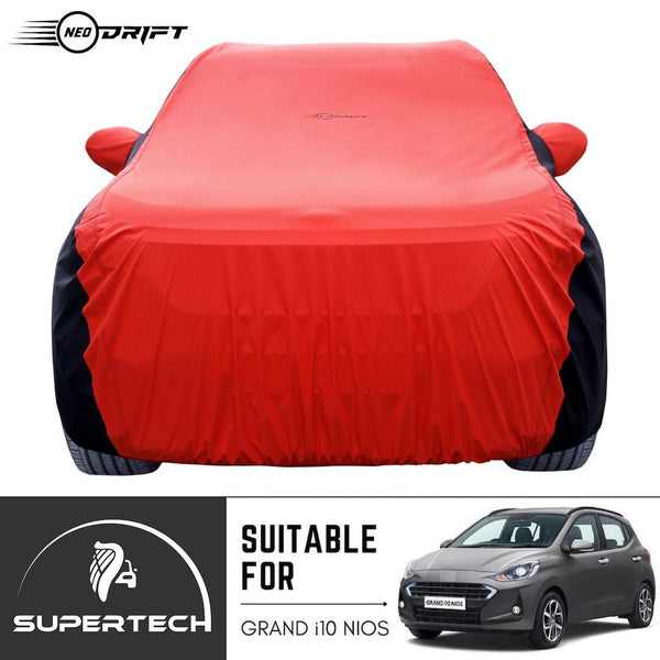Neodrift® - Car Cover for HATCHBACK Hyundai Grand i10 Nios-#Material_SuperTech (₹5499/-)#Color_Red+Black