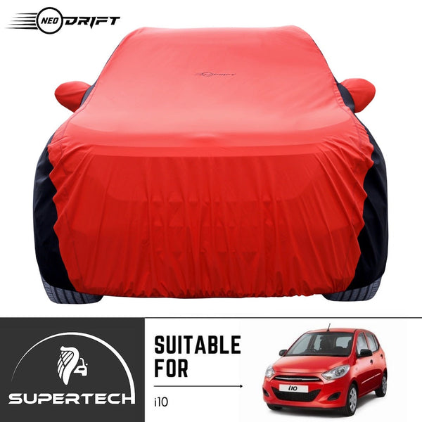 Neodrift® - Car Cover for HATCHBACK Hyundai i10-#Material_SuperTech (₹5499/-)#Color_Red+Black