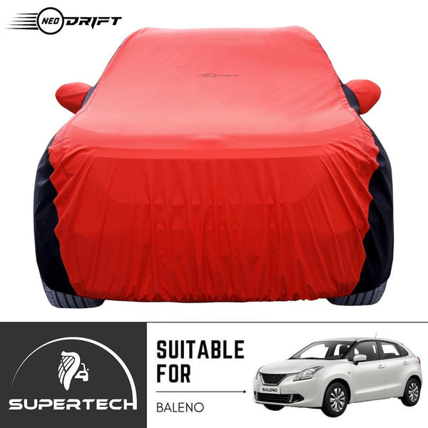 Neodrift® - Car Cover for HATCHBACK Maruti Suzuki Baleno-#Material_SuperTech (₹5499/-)#Color_Red+Black