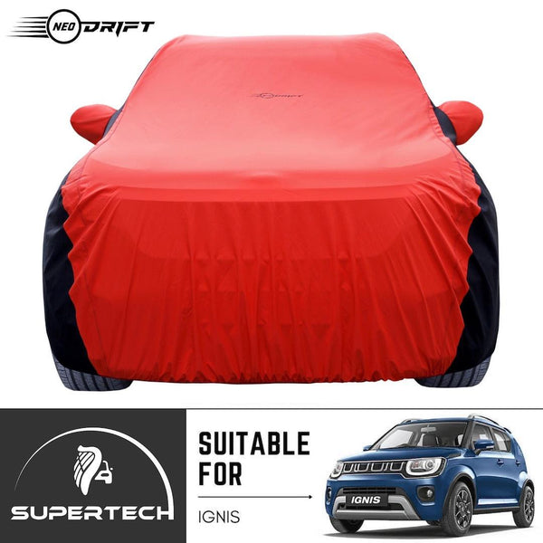 Neodrift® - Car Cover for HATCHBACK Maruti Suzuki Ignis-#Material_SuperTech (₹5499/-)#Color_Red+Black