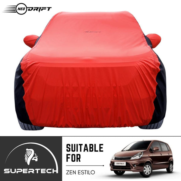 Neodrift® - Car Cover for HATCHBACK Maruti Suzuki Zen Estilio-#Material_SuperTech (₹5499/-)#Color_Red+Black