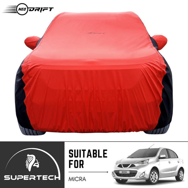 Neodrift® - Car Cover for HATCHBACK Nissan Micra-#Material_SuperTech (₹5499/-)#Color_Red+Black