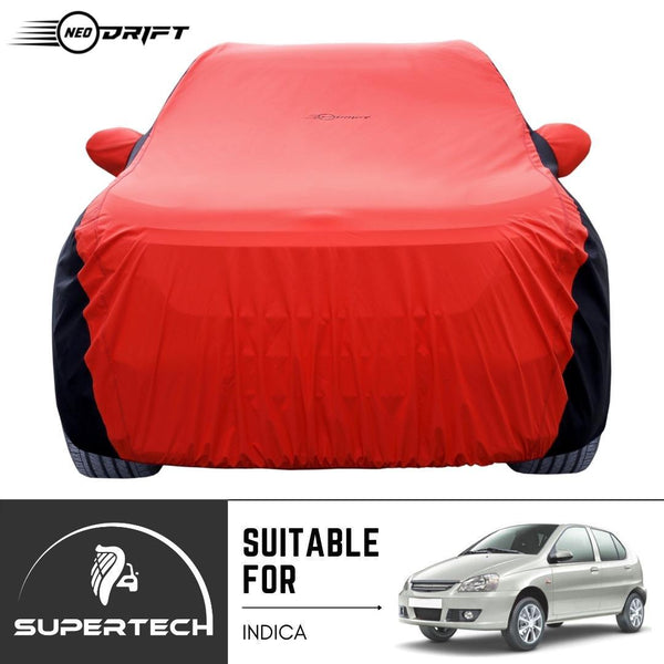 Neodrift® - Car Cover for HATCHBACK Tata Indica-#Material_SuperTech (₹5499/-)#Color_Red+Black