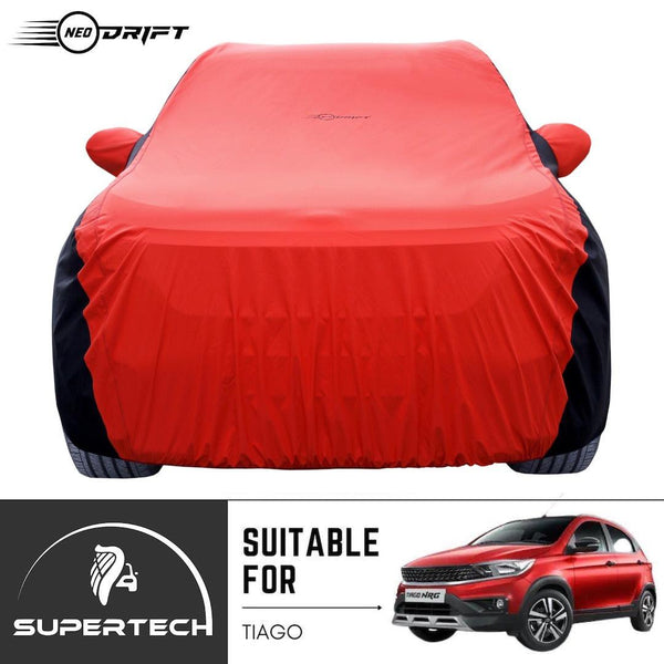 Neodrift® - Car Cover for HATCHBACK Tata Tiago-#Material_SuperTech (₹5499/-)#Color_Red+Black