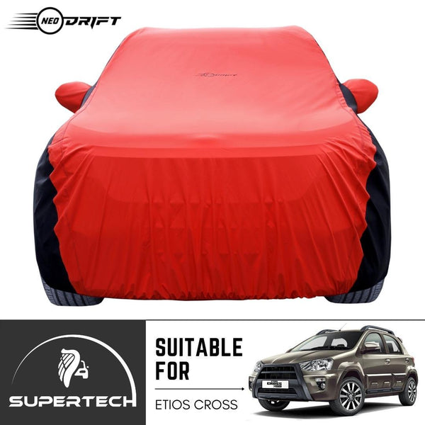 Neodrift® - Car Cover for HATCHBACK Toyota Etios Cross-#Material_SuperTech (₹5499/-)#Color_Red+Black