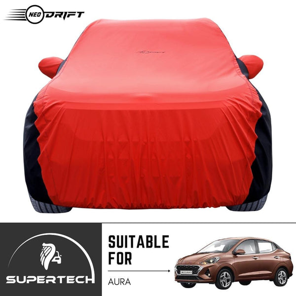 Neodrift® - Car Cover for SEDAN Hyundai Aura-#Material_SuperTech (₹5999/-)#Color_Red+Black