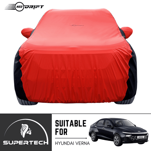 Neodrift® - Car Cover for SEDAN Hyundai Verna-#Material_SuperTech (₹5999/-)#Color_Red+Black