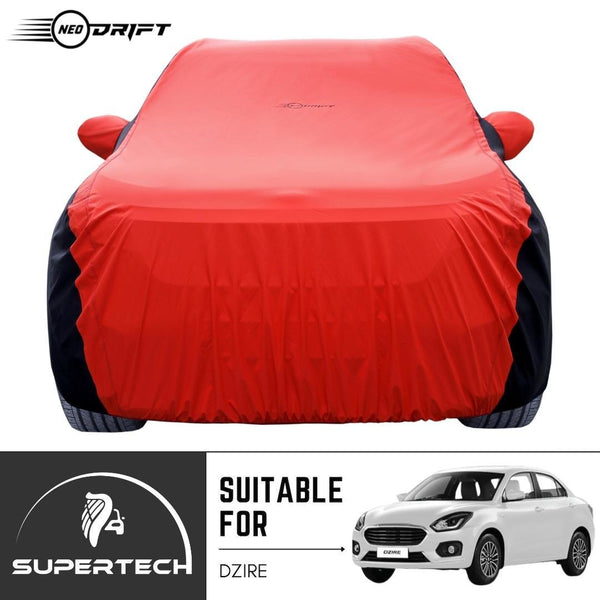 Neodrift® - Car Cover for SEDAN Maruti Suzuki Dzire-#Material_SuperTech (₹5999/-)#Color_Red+Black