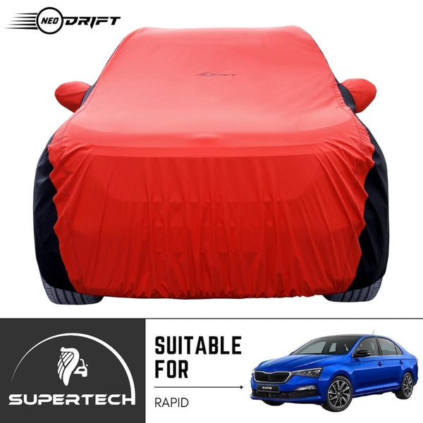 Neodrift® - Car Cover for SEDAN Skoda Rapid-#Material_SuperTech (₹5999/-)#Color_Red+Black